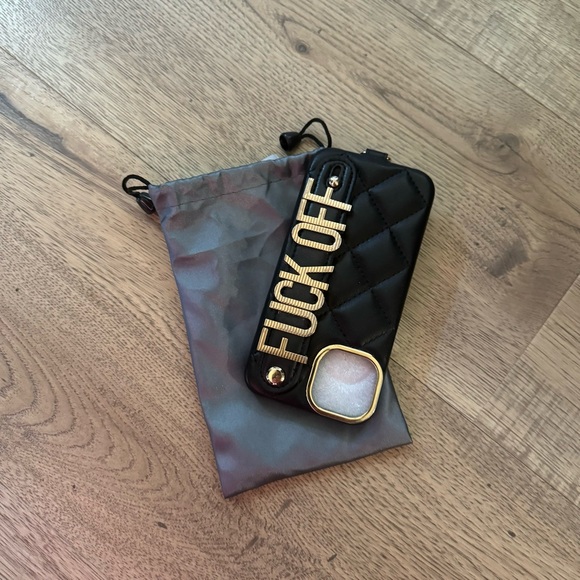 Custom made Quilted Leather Monogrammed Phone Case FU*K OFF - Picture 4 of 4